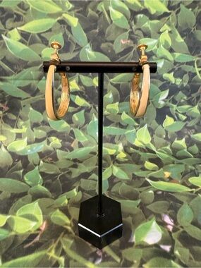 Vintage Goldette Gold and Cream Enamel Hoop Earrings